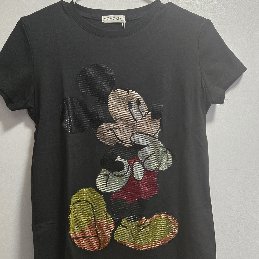 Momoko Black Mickey Mouse Sequin Tee for Kids
